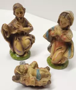 Vintage Baby JESUS Manger MARY JOSEPH Nativity Chalkware 3 Piece Figures Italy - Picture 1 of 9