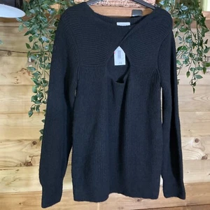 Papaya Black Cut Out Ribbed Jumper Size Medium Up To 14/16 - Picture 1 of 4
