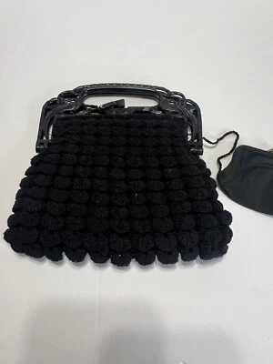 1930's Vintage Black Crocheted Gimp Victorian Purse~Peacock Handles - Image 1 of 4