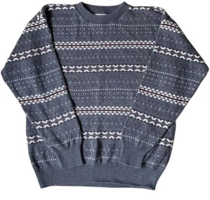 Vintage Knitted Jumper Mens Large Patterned Blue Indie Cottagecore Skater Grunge - Picture 1 of 5