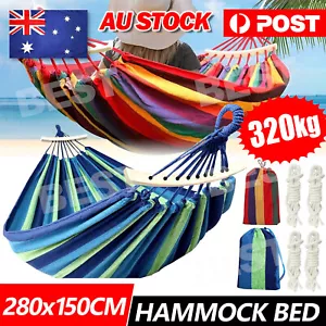 Double Hanging Hammock Outdoor Garden Travel Beach Swinging Bed Camping NEW - Picture 1 of 9