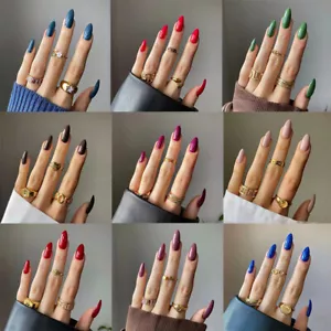 24 Piezas Uñas Medianas Presionadas Uñas Artesanales Almendras Con Pegamento para Uñas ∑ ⊿ - Imagen 1 de 36