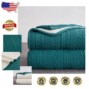 Lake Blue Acrylic Sherpa Fleece Blanket - Machine Washable Comfort - Picture 1 of 12