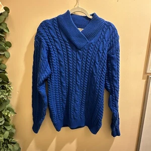 Joan Harper VINTAGE NWT Womens Chunky Cable Knit Sweater sz M Blue V Neck - Picture 1 of 14