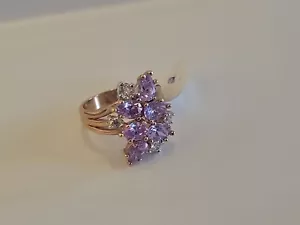 14k Yellow Gold Filled Cluster Ring Tanzinite Stones & 4 White Stones CZ Size 9 - Picture 1 of 6