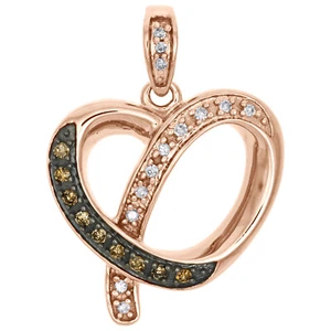 10K Rose Goldbraunes Diamant Gebogen Schnitt Aus Herz Anhänger Designer 1/8 CT - Picture 1 of 6
