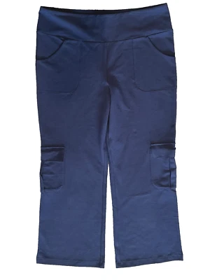 Pantalones elásticos para mujer con control LP pierna ancha azul marino cómodos grandes pequeños Foto 1 de 4