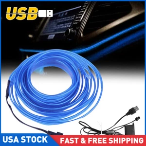 500cm Blue LED Car Interior Decor Trim Atmosphere Wire Strip Light Lamp Dash US - Picture 1 of 9