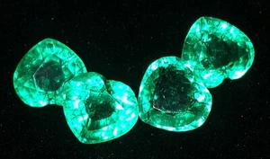 Lote de 4 piezas de piedras preciosas sueltas certificadas corte corazón esmeralda verde natural 36,44 quilates W39 - Imagen 1 de 12