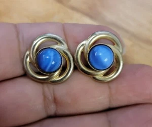 Vintage Cuff links  Gold Tone Blue  - Picture 1 of 3