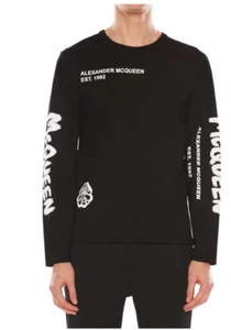 alexander mcqueen typographic skull lsleeve black tshirt Sz S.M Unisex EUC - Picture 1 of 9