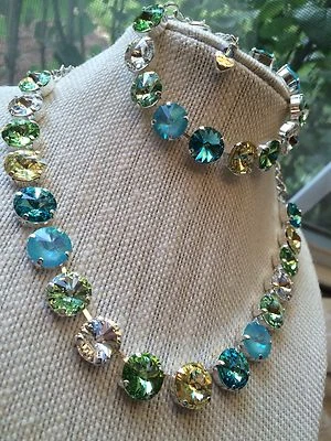 Conjunto de joyas collar y pulsera elementos de cristal Swarovski 12 mm tonos suaves Foto 1 de 4