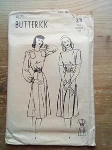 4171 Original 1940's High Neck Waisted Dress Size 16 Butterick Sewing Pattern - Picture 1 of 2