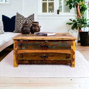 Solid Reclaimed Wood Hand-crafted Large Square Coffee Table with Storage - Picture 1 of 12
