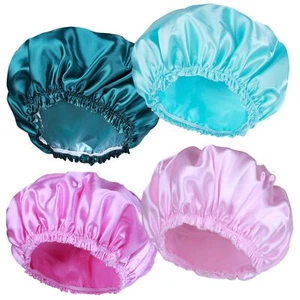 Shower Caps for Women, 4 PCS Elastic and Reusable Bath Caps, Double Waterproof L - Picture 1 of 8
