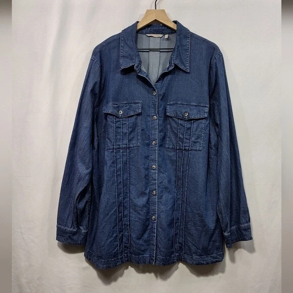 Soft Surroundings Denim Button Shirt Womens 2X Blue Retro 90s Y2K Casual Comfy - Image 1 of 4