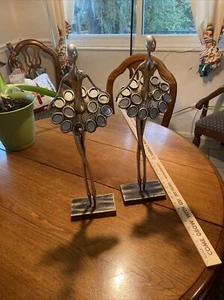 Pair of Silver Tone Metal Ballerina Sculptures OS-929D - Picture 1 of 4