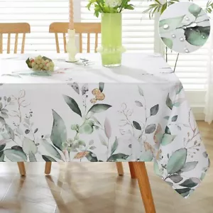Spring Summer Tablecloth Rectangle 60 X 120 Inch Eucalyptus Leaves Floral Waterc - Picture 1 of 7
