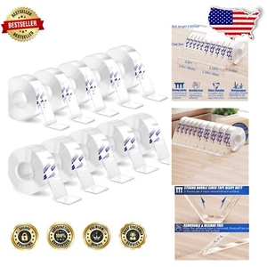 10 Rolls Heavy-Duty Double Sided Tape: Clear Nano Adhesive for Picture Hangers - Picture 1 of 11