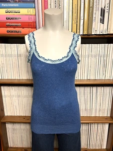 Brora Damas UK 10 12 Top Camiseta Sin Mangas Chaleco Tirantes Encaje Azul Informal - Imagen 1 de 11