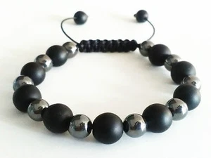 Armband mit Onyx Perlen Hämatit Shamballa Armreif Armschmuck Bracelet herren - Bild 1 von 1