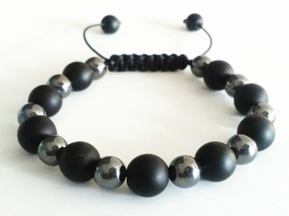 Armband mit Onyx Perlen Hämatit Shamballa Armreif Armschmuck Geschenk - Bild 1 von 1