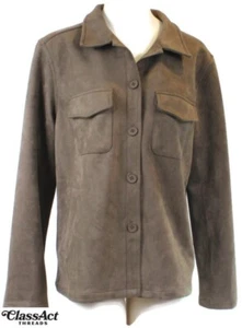 Sadie & SAGE Woman's Olive Faux Suede Button up Jacket Pockets Sz L NWT - Picture 1 of 10