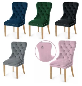 Stuhl Esszimmerstuhl Mabell Chesterfield Polsterstuhl Samt Holzbein Glamour 08 - Bild 1 von 19