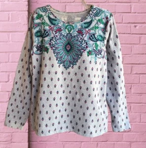 The Talbots Tee Women's Size L Gray Floral Knit Top Long Sleeves - Picture 1 of 7