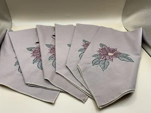 Set Of 6 - 15x 15 Embroidered poinsettia dinner napkins Christmas Dinner Decor - Picture 1 of 7