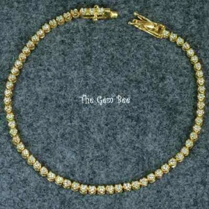 14K Solid Yellow Gold Petite Diamond Tennis Bracelet 7 Inch - Picture 1 of 9