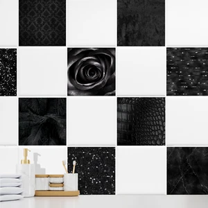 Pegatina para azulejos negra con patrón para baño y cocina lámina para azulejos autoadhesiva - Imagen 1 de 9