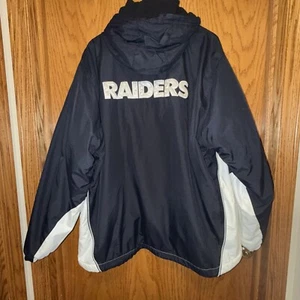 Vintage Oakland Raiders Parka Winter Jacket Las Vegas On Field Reebok Men’s XL - Picture 1 of 18