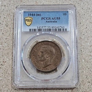 1944 M Australia Penny George IV 1D Bronze Coin PCGS AU55 *Low Mintage Key Date* - Picture 1 of 9