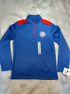 Neu mit Etikett Chicago Cubs Pullover 1/4-Reißverschluss Aufwärmen Herren mittelblau rot Baseball Major - Bild 1 von 9