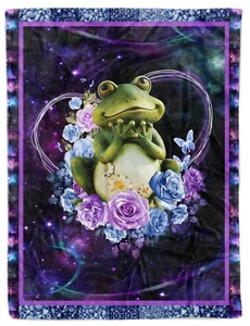 Frog Purple Blankets Gift For Animal Natural Flower Fleece Sherpa Blanket Xmas - Picture 1 of 6