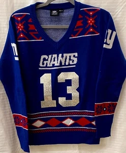 NFL Team Apparel New York Giants Beckham Jr. V-Neck Sweater | Blue | Womens M - Picture 1 of 5