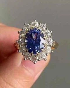 2,50 kt ovaler Lab Created blauer Tansanit Damen Halo Ring Weißgold vergoldet - Bild 1 von 6