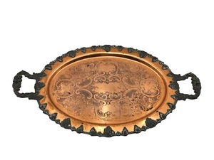 National Silver Co. Vintage Silver On Copper 17" 2 Handled Platter Round  - Picture 1 of 6