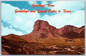 Postal de colección Texas TX Quadlupe y Signal Peaks View Carlsbad Cavern Highway - Imagen 1 de 2
