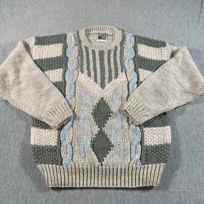 Trader Bay Sweater Mens Large Gray Knit Acrylic Grandpa Pullover Crewneck Heavy - Image 1 of 4