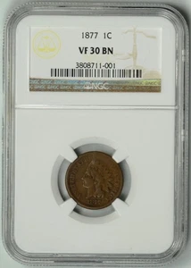 1877 1c NGC VF30 INDIAN CENT * KEY DATE * #3808711-001 - Picture 1 of 4