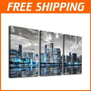 Moderno conjunto de arte de pared Chicago Skyline de 3 piezas - Perfecto para decoración de sala de estar - Imagen 1 de 10