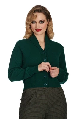 BANNED Apparel Women Green Retro Vintage 40's 50's Violet Knitted Crop Cardigan - Image 1 of 4