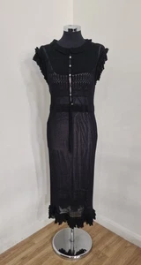 Karen Millen long jumper dress UK 14 Sz 4 ruffle button front Steampunk NEW - Picture 1 of 12