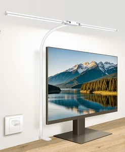 Lampada da Scrivania con Morsetto, con Adattatore 5V 2A, Lampada da Scrivania LED con Doppia Testa, 50 Li... - Foto 1 di 6