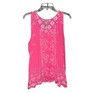Johnny Was Pink Eyelet Embroidery Sleeveless Top Tunic Women's Size XL - Picture 1 of 4
