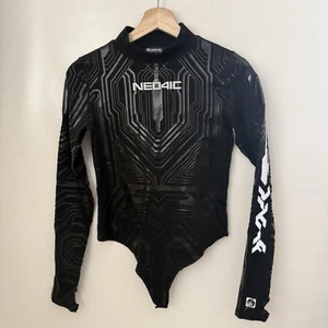 NEO4iC Body Suit Futuristic Cyber Streetwear Cerebral Long Sleeve Black Medium - Bild 1 von 8
