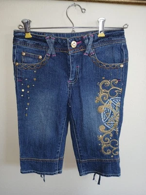 Disney Hannah Montana Y2K Girls Size 10 Denim Capri Sequin Embroidered Blue Jean - Image 1 of 4