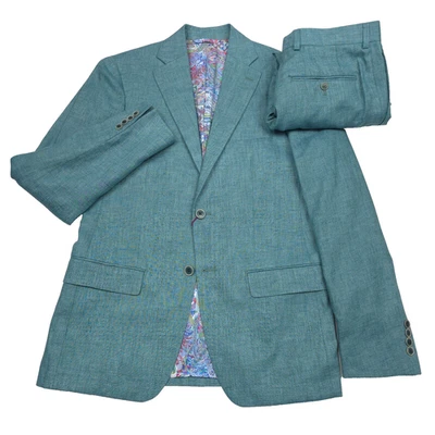 Robert Graham Modern Fit Teal Green Linen Suit Mens Size 42R X 34 - Image 1 of 4
